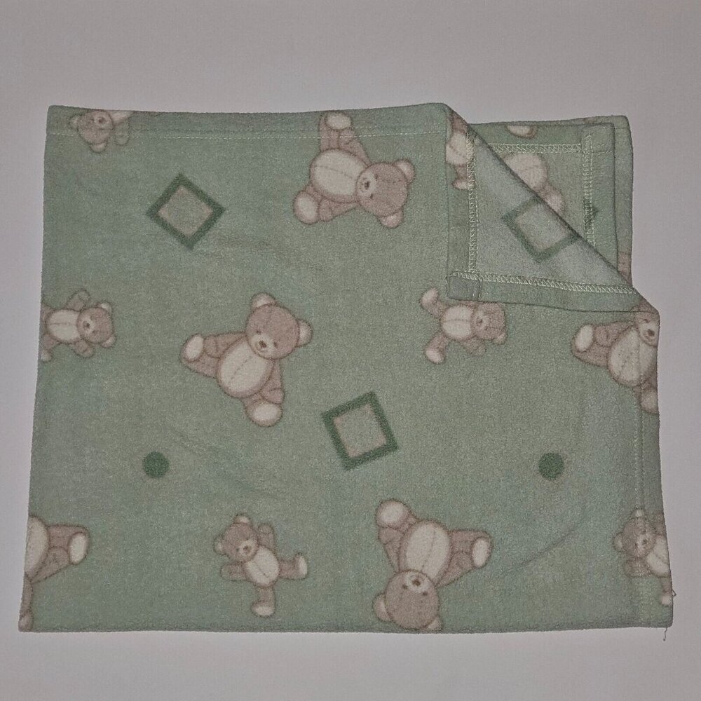 Beansprout Green Brown Teddy Bear Fleece Baby Blanket 30x35